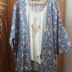 Collection – KIMONOS – FLEURS ROSES & BLEUES –