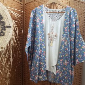 Collection – KIMONOS – FLEURS ROSES & BLEUES –