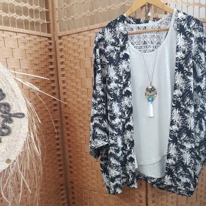Collection – KIMONOS – FEUILLE N&B –
